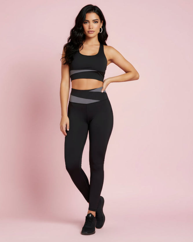 Two tone Sports Bra and Leggings Set